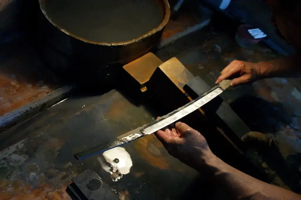 katana blade during heat treatment