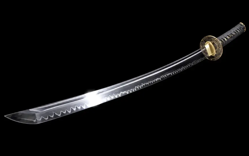 Differentially hardened katana hamon detail