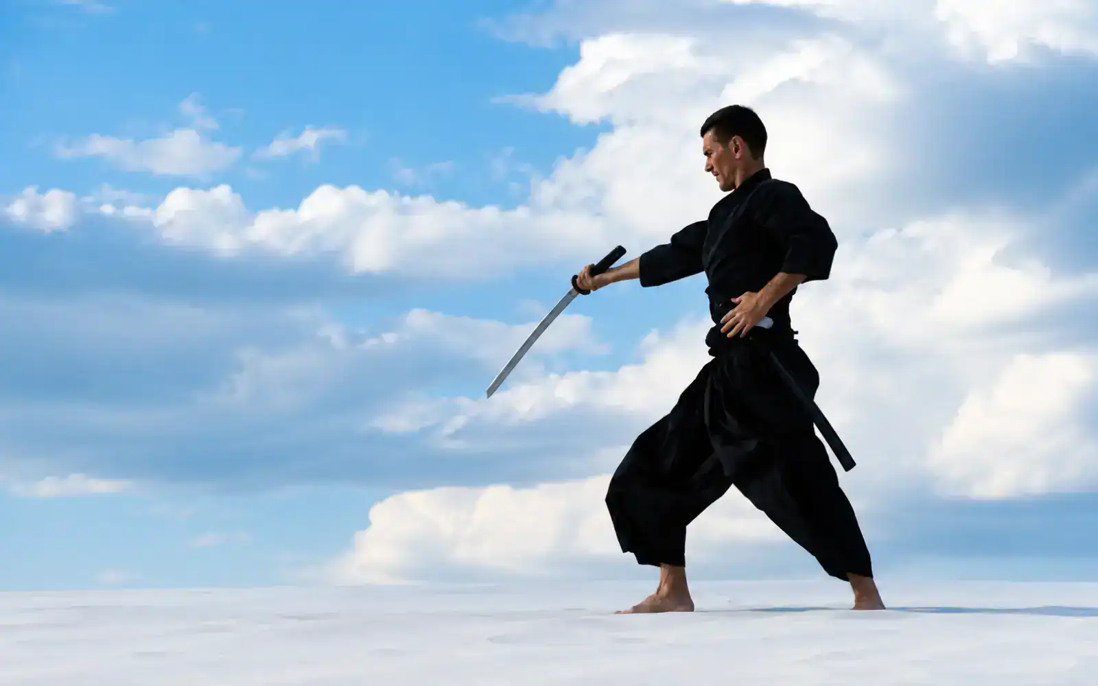Iaido sword practice by the sea