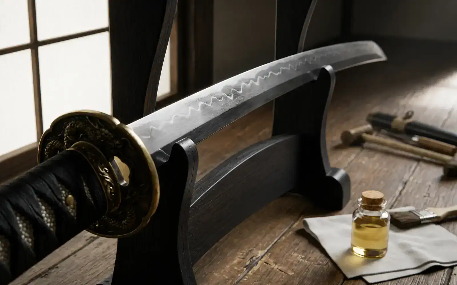 Katana blade with care oil