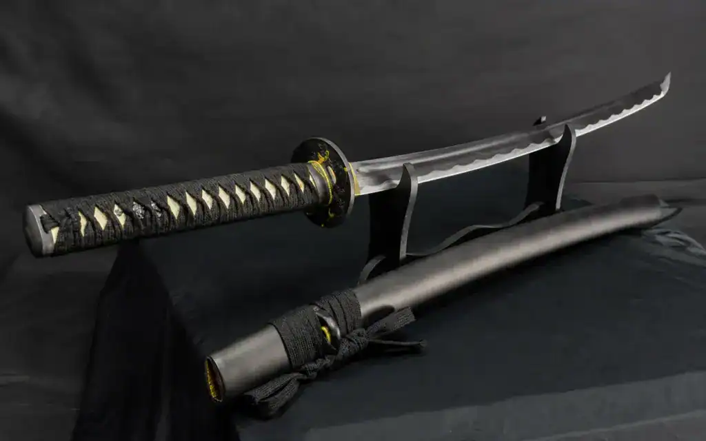 Katana blade and wrapped handle closeup
