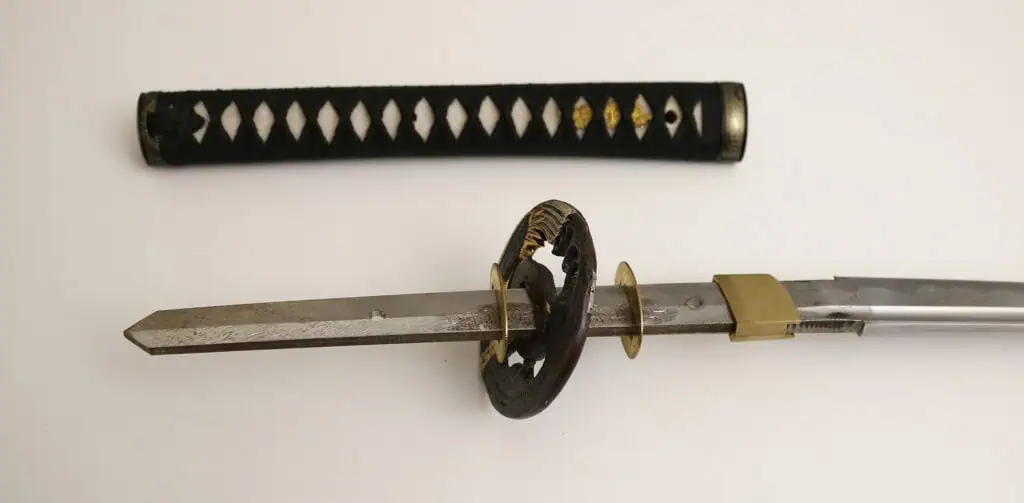 Katana fittings laid out in order