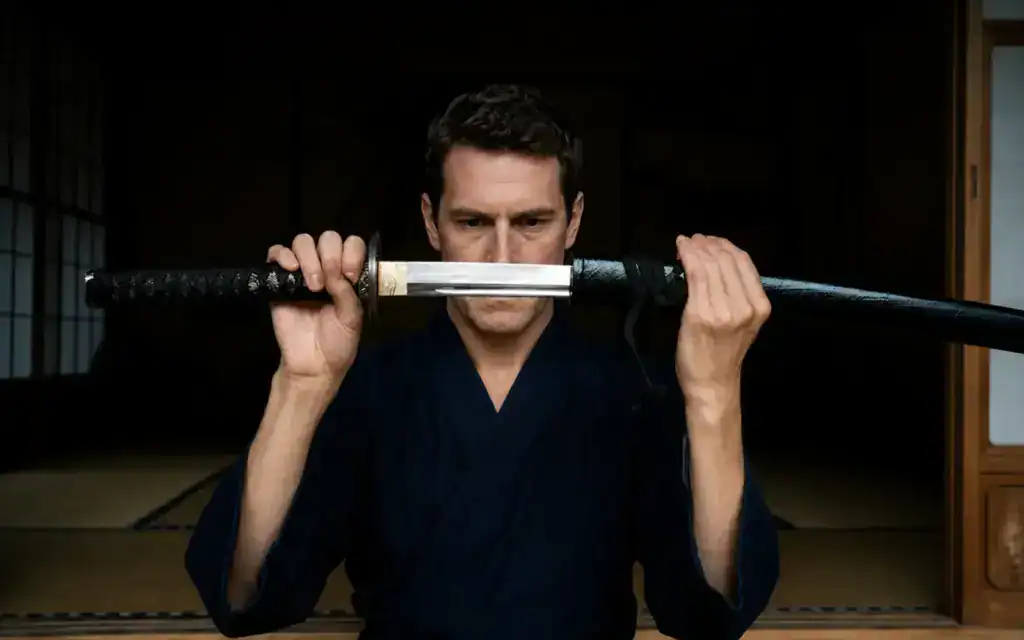 katana held for careful inspection