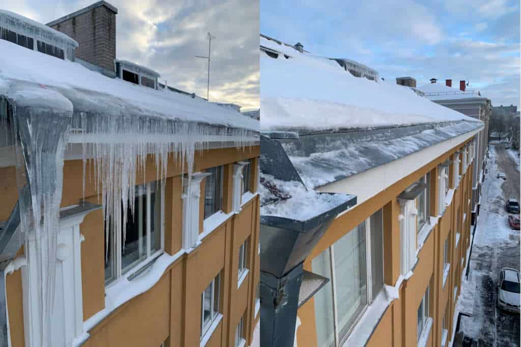 Enne ja pärast jääpurikate eemaldamist