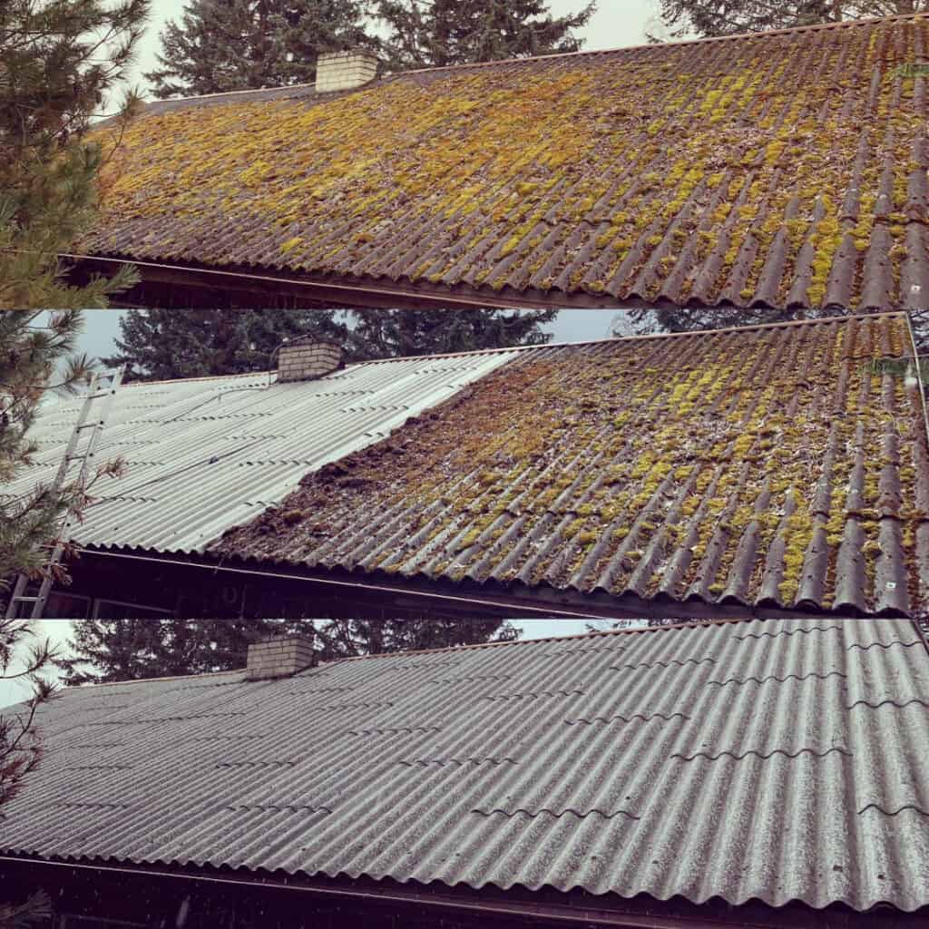 Eterniitkatuse puhastamine Tartu Tammelinn - Enne ja pärast korralikku sambla eemaldust