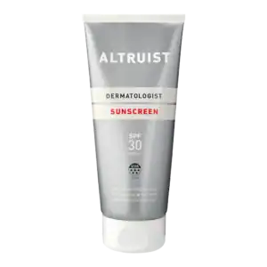 Altruist Dermatologist Sunscreen SPF 30 – sanfter Sonnenschutz im klaren Design auf weißem Hintergrund.