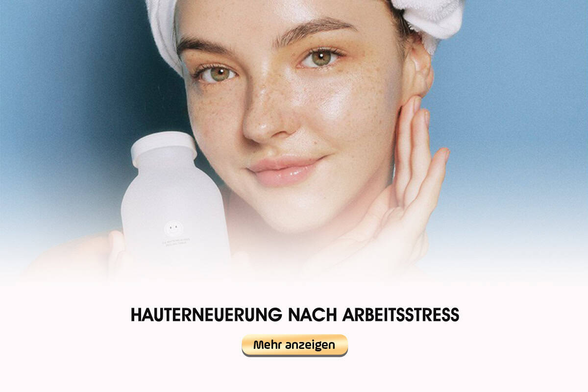 Frau mit Hautpflegeprodukt, Gesichtspflege bei Stress, natürliche Hautpflege.