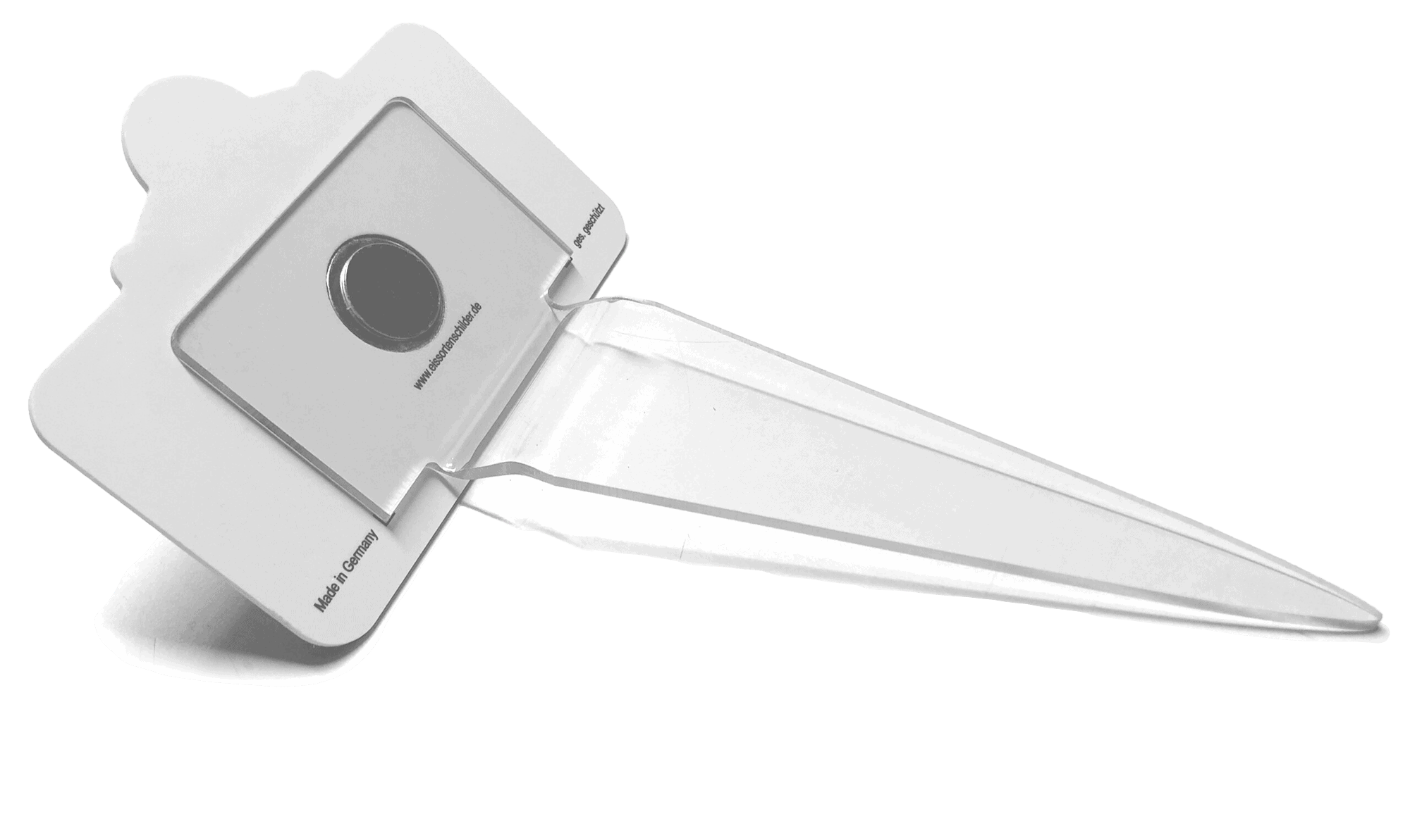 Eissortenschild mit Magnet-Transparenthalterung für wechselbare Eissortenbeschilderung