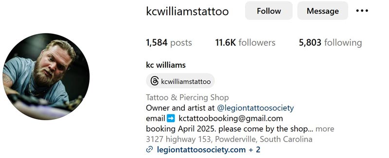 KC Williams Instagram Profile Box