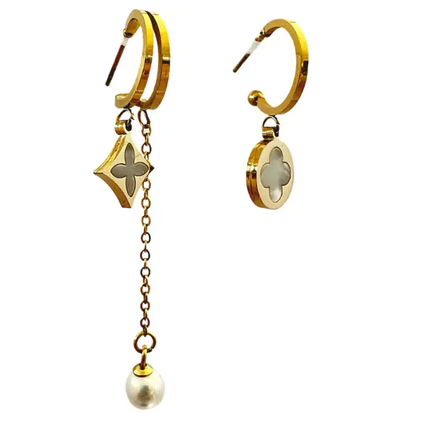 Lv Style—18K Gold Plated Stainless Steel Mother Of Pearl Drop Earring
