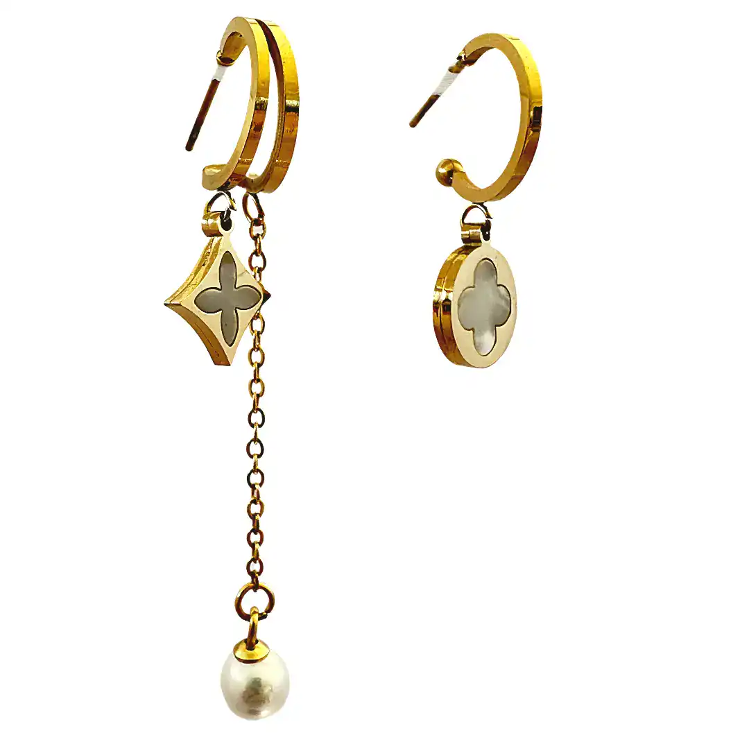 LV Style—18K Gold-Plated Stainless Steel & Mother of Pearl Drop Earring
