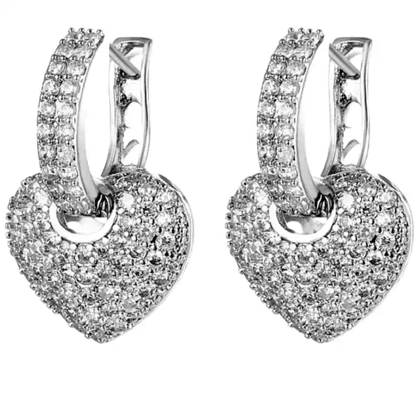 Silver Colour Heart Drop Earrings