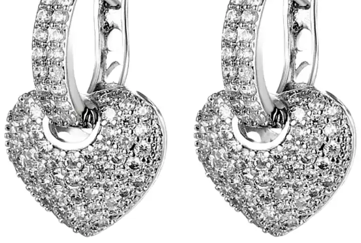 Silver Colour Heart Drop Earrings