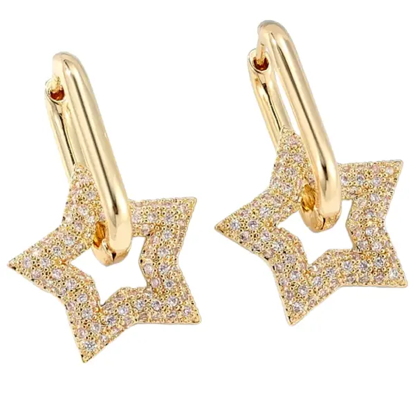 Star Shaped Drop Earrings In Gold
