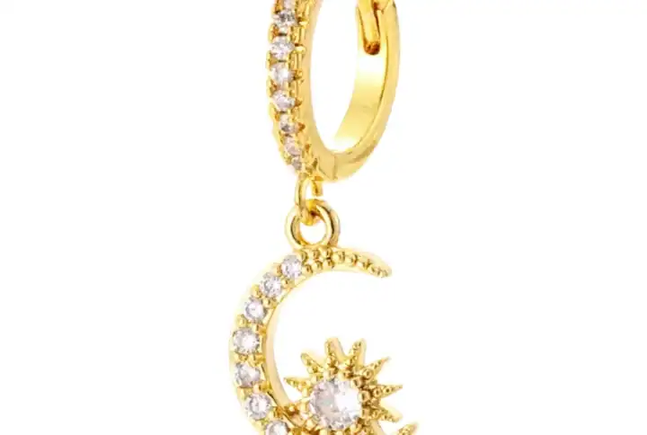 Sterling Silver Dainty Moon And Star Drop Earring