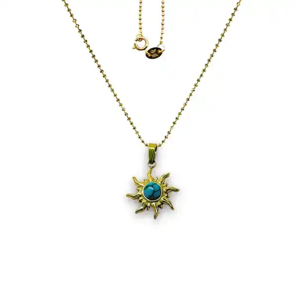 Fiery Blue Sunburst Charm Necklace Keira K