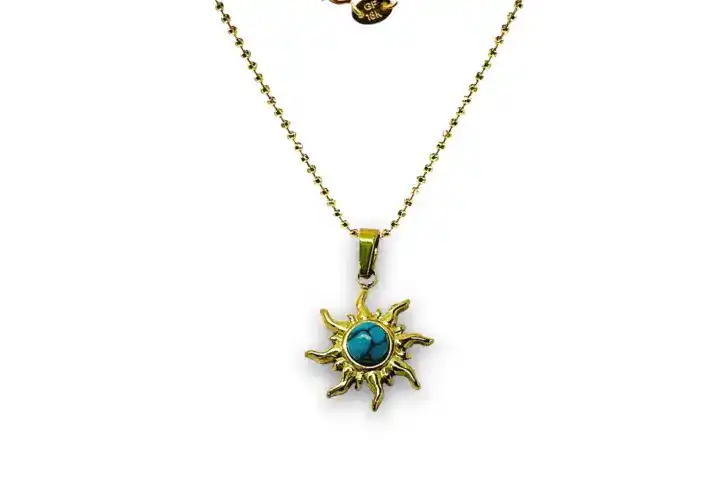 Fiery Blue Sunburst Charm Necklace Keira K