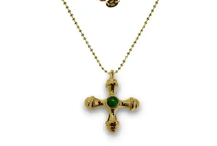 Golden Jade Spirit Cross Charm Necklace Keira K