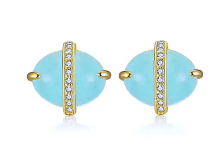 Aquamarine Oval Moon Earring