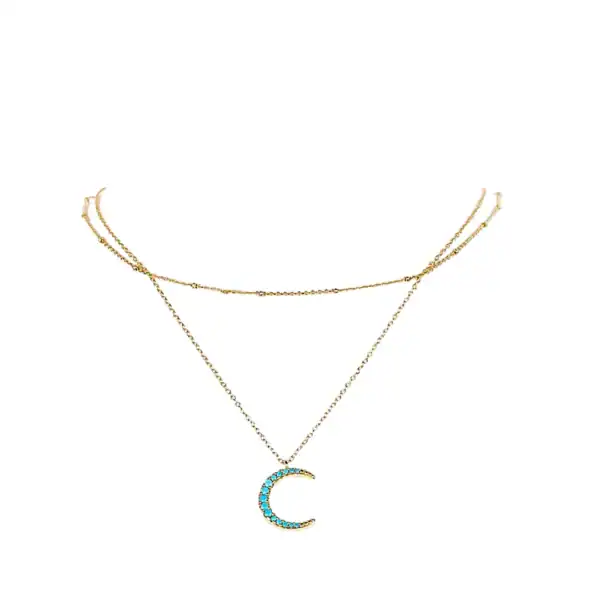 Turquoise Moon Lered Gold Necklace Keira K