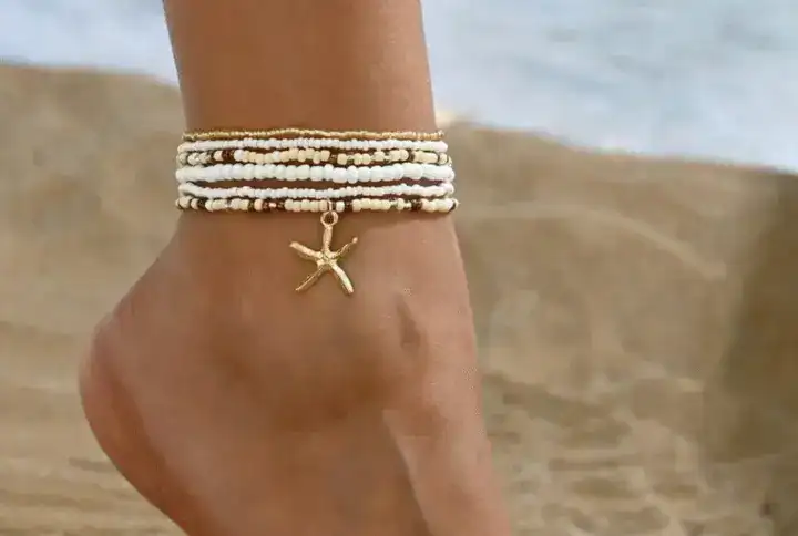 Gold Starfish Beaded Anklet Keira K