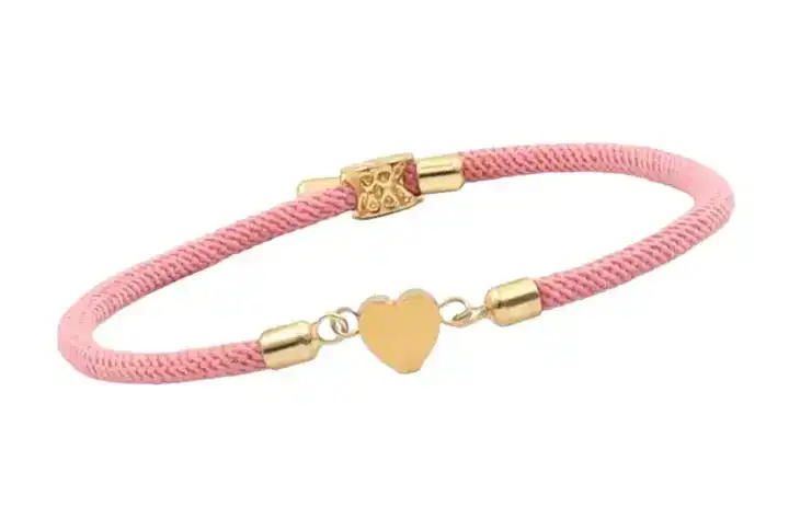 Classic Heart Nylon Bracelet With Stainless Steel &Amp; Gold Clasp-Pink