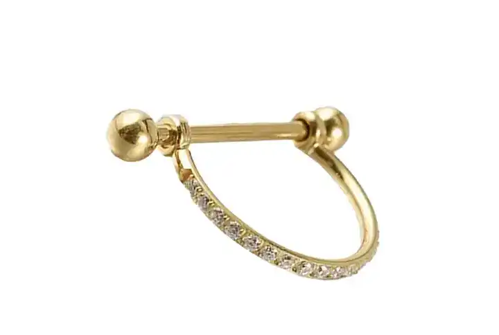 Gold And Silver-Tone D-Shaped Earrings With Zircon Inlays And 18K Gold Plating