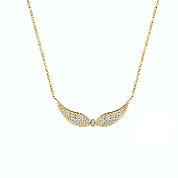 Gold-Plated Wing Necklace With Zirconia Cable Chain