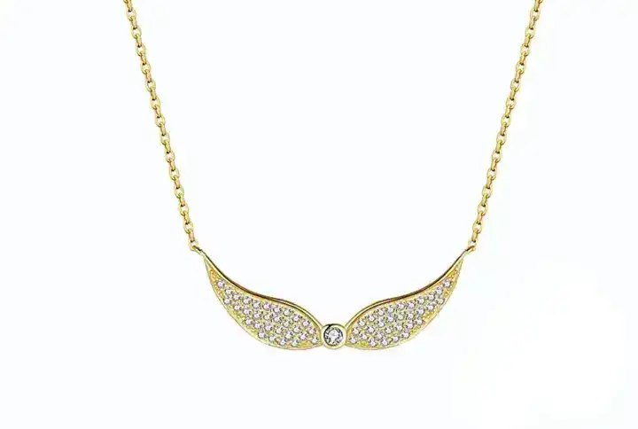 Gold-Plated Wing Necklace With Zirconia Cable Chain