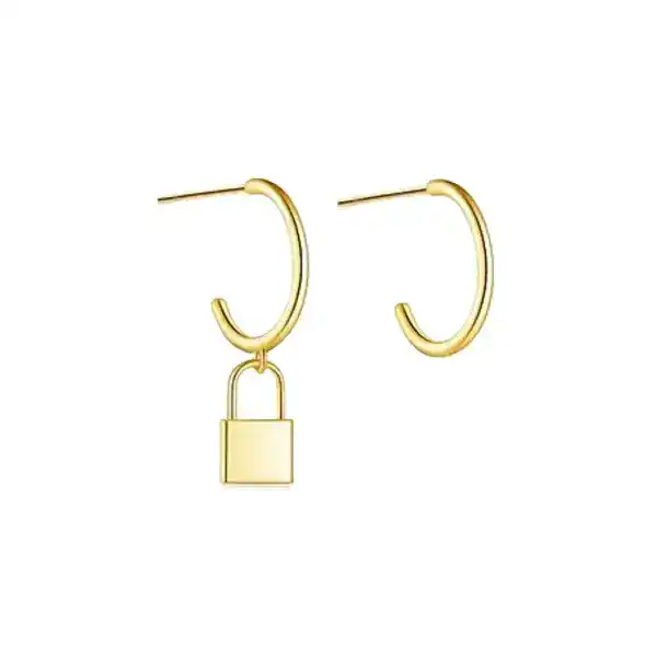 Golden-Promise-Lock-Drop-Earrings 18K Gold-Plated Hoop Earrings With Gold Padlock Charm