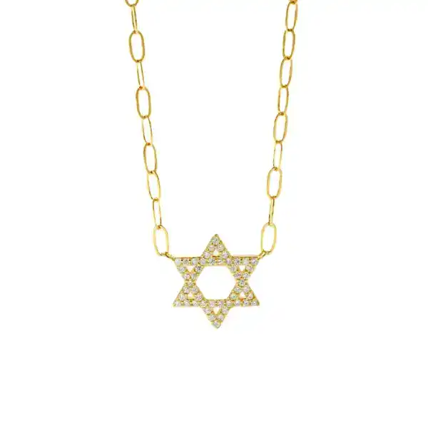Gold Star Of David Necklace With Zirconia Accents