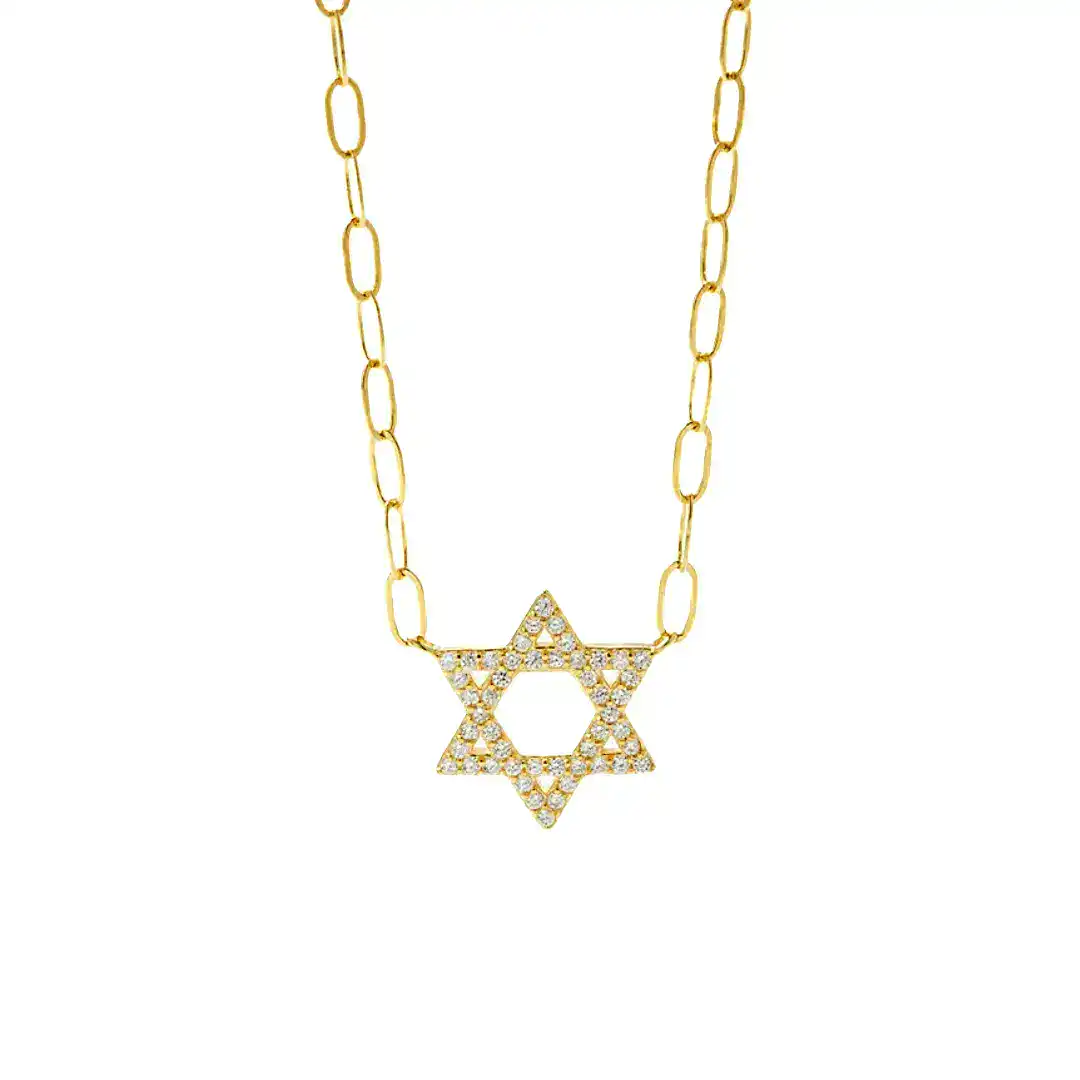 Gold Star of David Necklace with Zirconia Accents