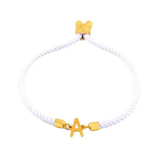 White Nylon Bracelet With Classic Letter Charm In Stainless Steel-A