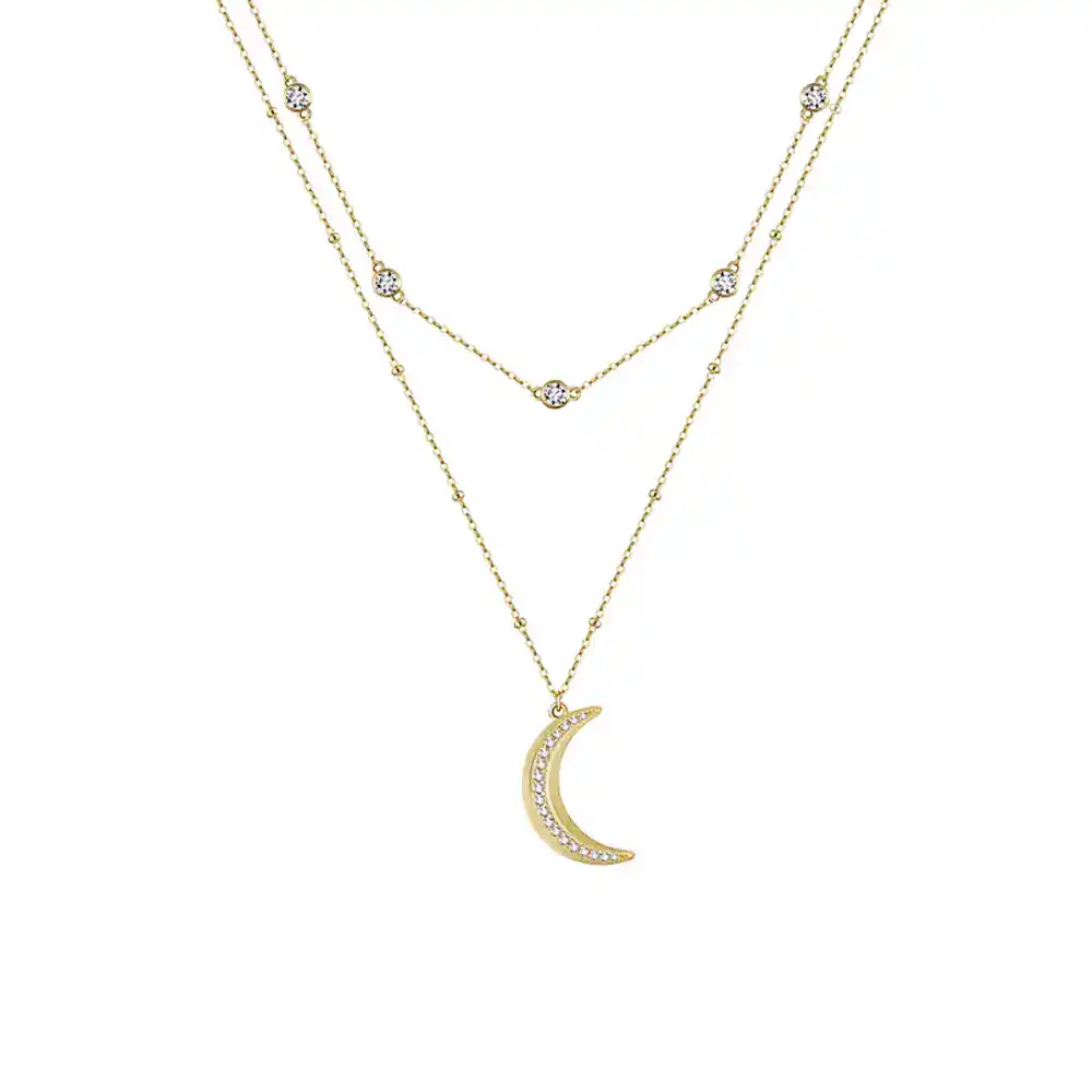 Crystal Moon Double Layered Necklace