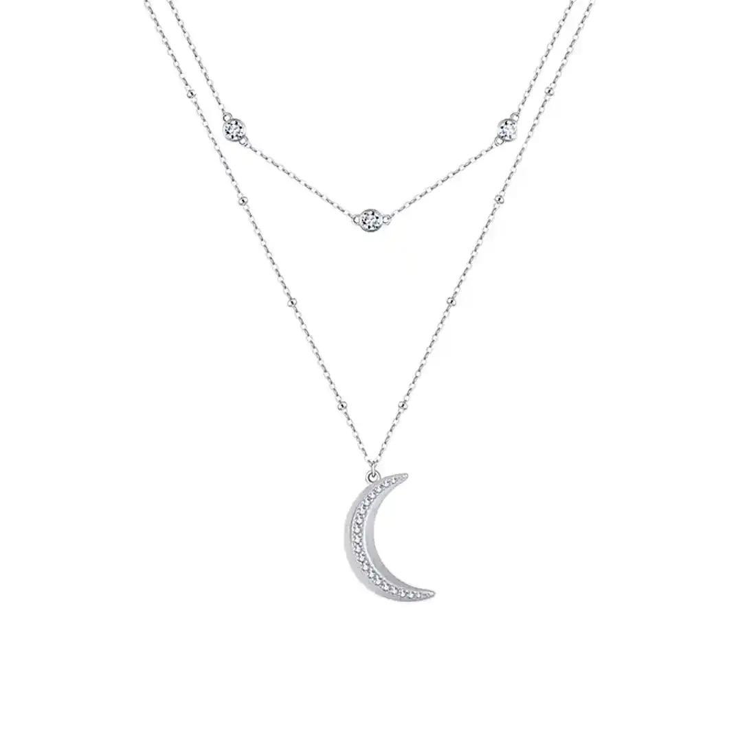 Crystal Moon Double Layered White Gold-Filled