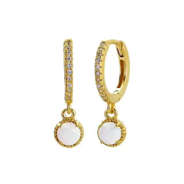 White Opal Gold Huggies Drop Earrings Keira K