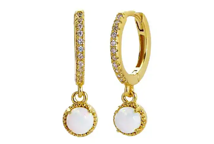 White Opal Gold Huggies Drop Earrings Keira K