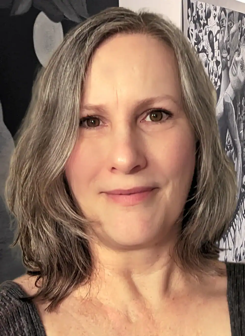 Kellie Jo Close, multimedia artist, in front of her charcoal drawing 'Bipolar and Me' at StorageSpace gallery in Indianapolis.
