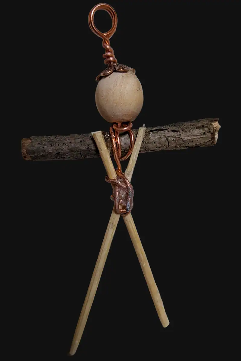 Celtic Couple Pendant Set gentleman's stick and wire build with a wooden bead head.