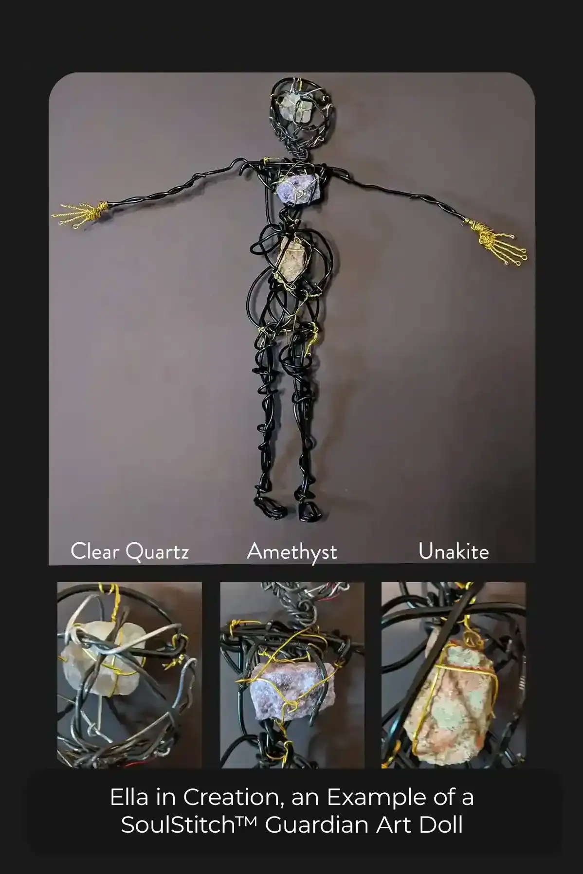 The beginning stages of creating Ella showing the placement of her gemstones.