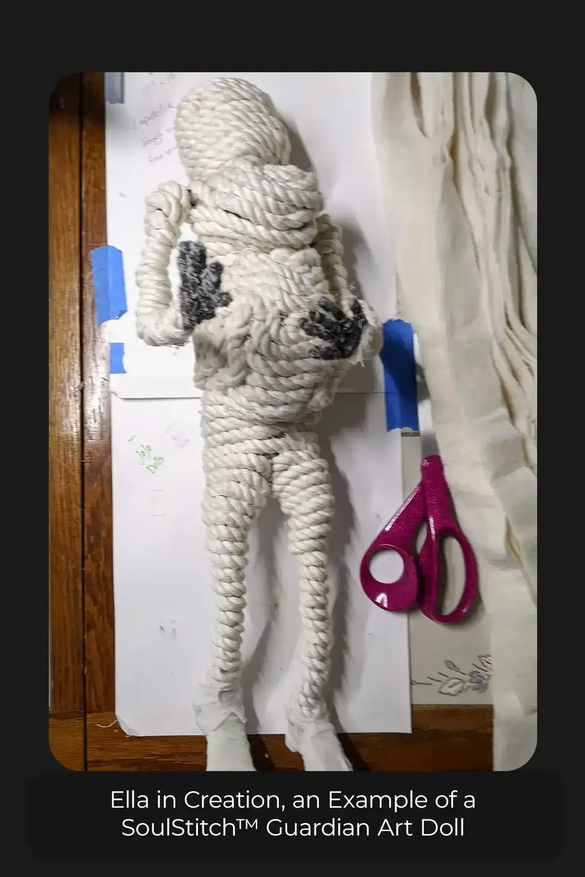 Beginning stages of creation for Ella the Guardian art doll. 