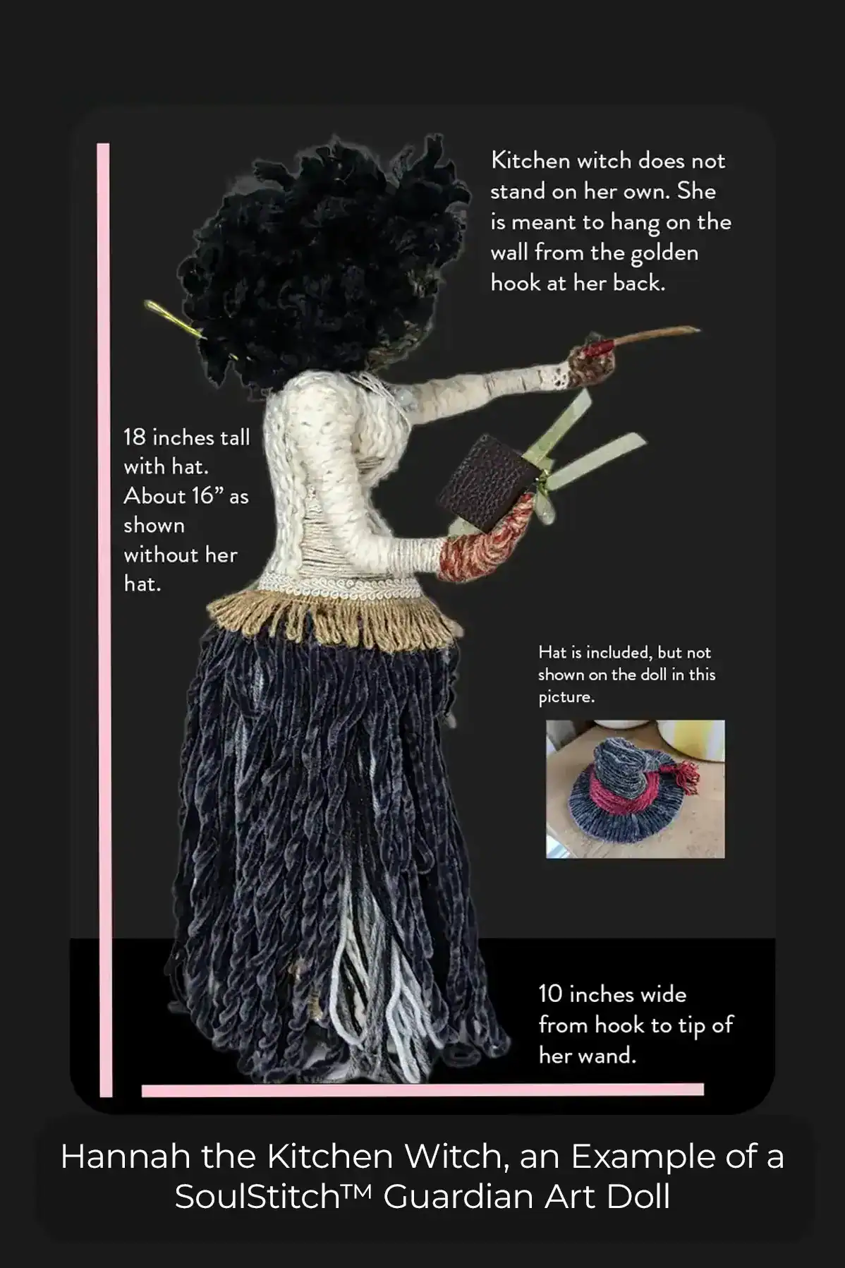Details about Hannah the You-Do-You Voodoo™ Guardian art doll with an inset showing her hat.