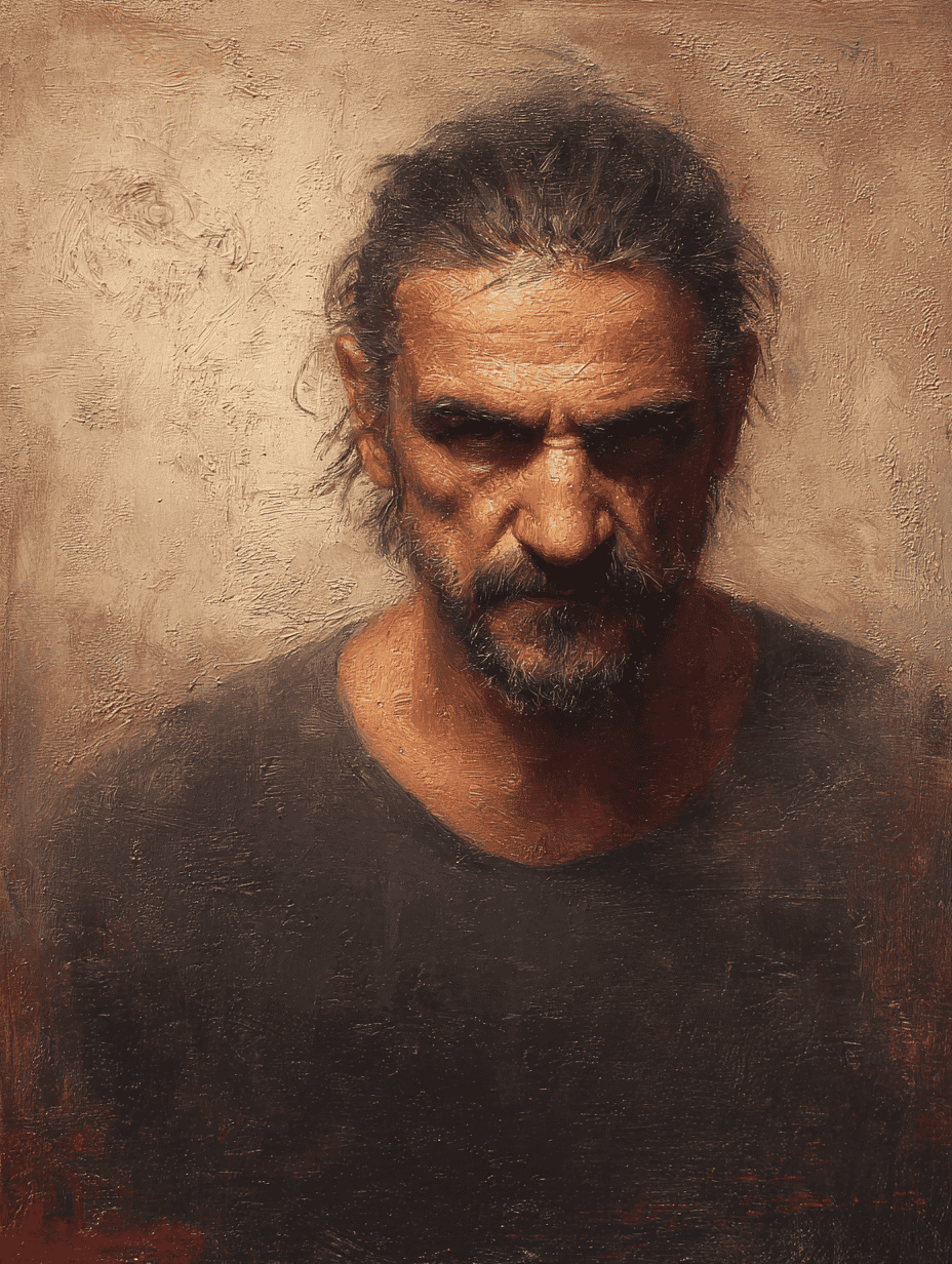 Angry man staring forward, his face tense and shadowed, symbolizing trauma stored in the body.