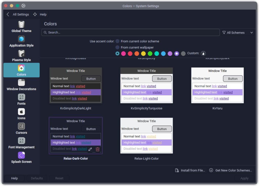 Set color theme of KDE Plasma 