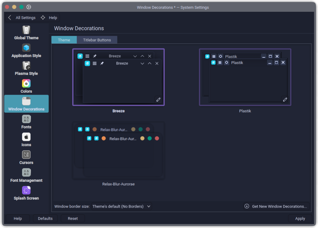 Select the "Breeze" color theme of KDE Plasma 