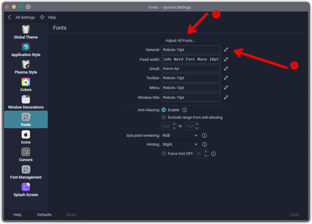 Adjusting fonts in KDE Plasma 