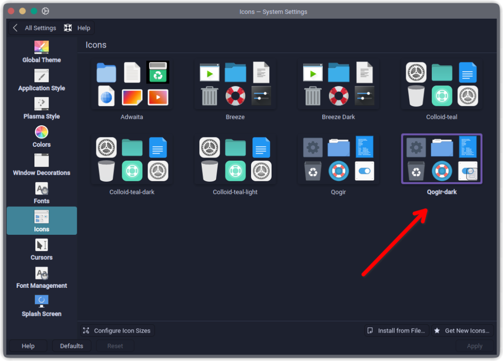 Setting icons theme in KDE Plasma 