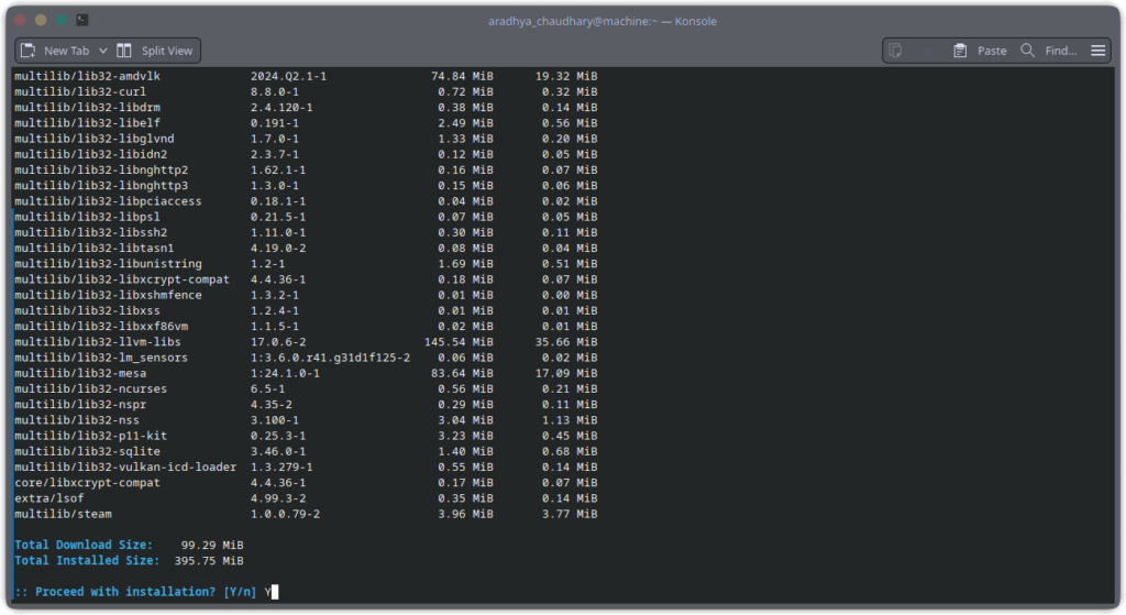 Steam installation proceeding with "yes"