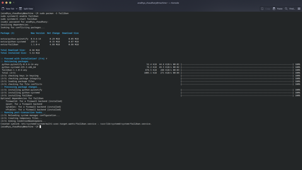 Fail2ban protects against brute force attacks 