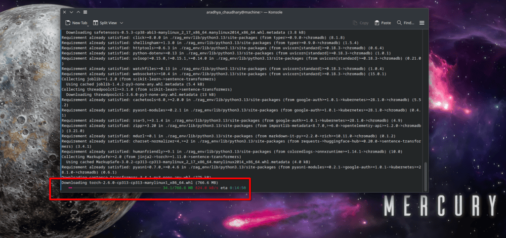 Downloading torch-2.6.0-cp313-cp313-manylinux1_x86_64.whl file for Python 3.13.